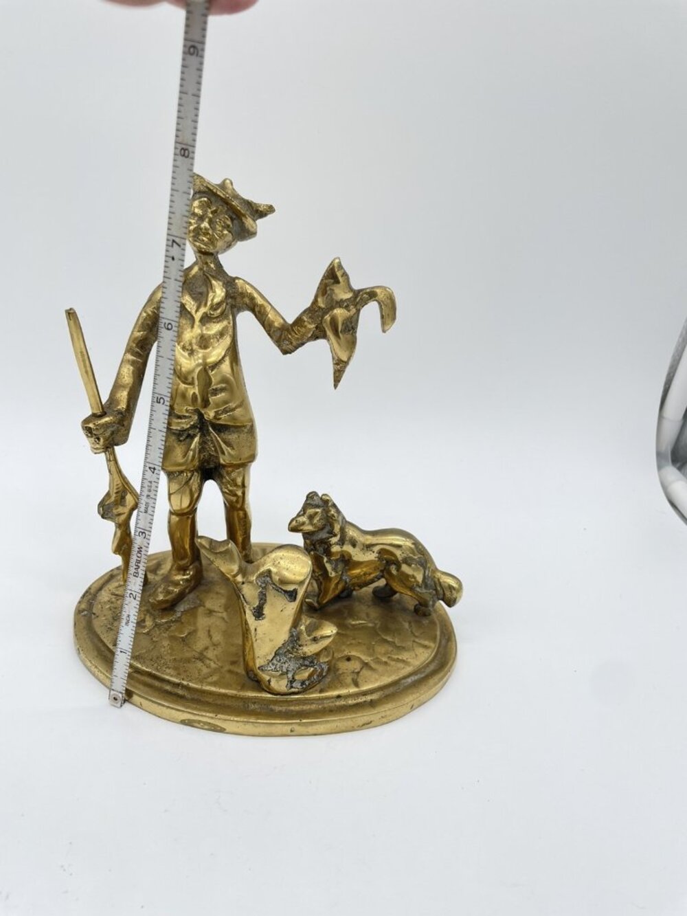 Vtg Heavy Brass Scottish Peasant Hunter w Dog Statue 4.4 lbs - Picture 9 of 12